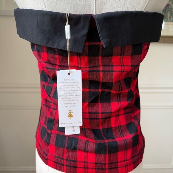 NWT Belle Poque Sleeveless Adjustable Halter Red Plaid Top M - Picture 6 of 9